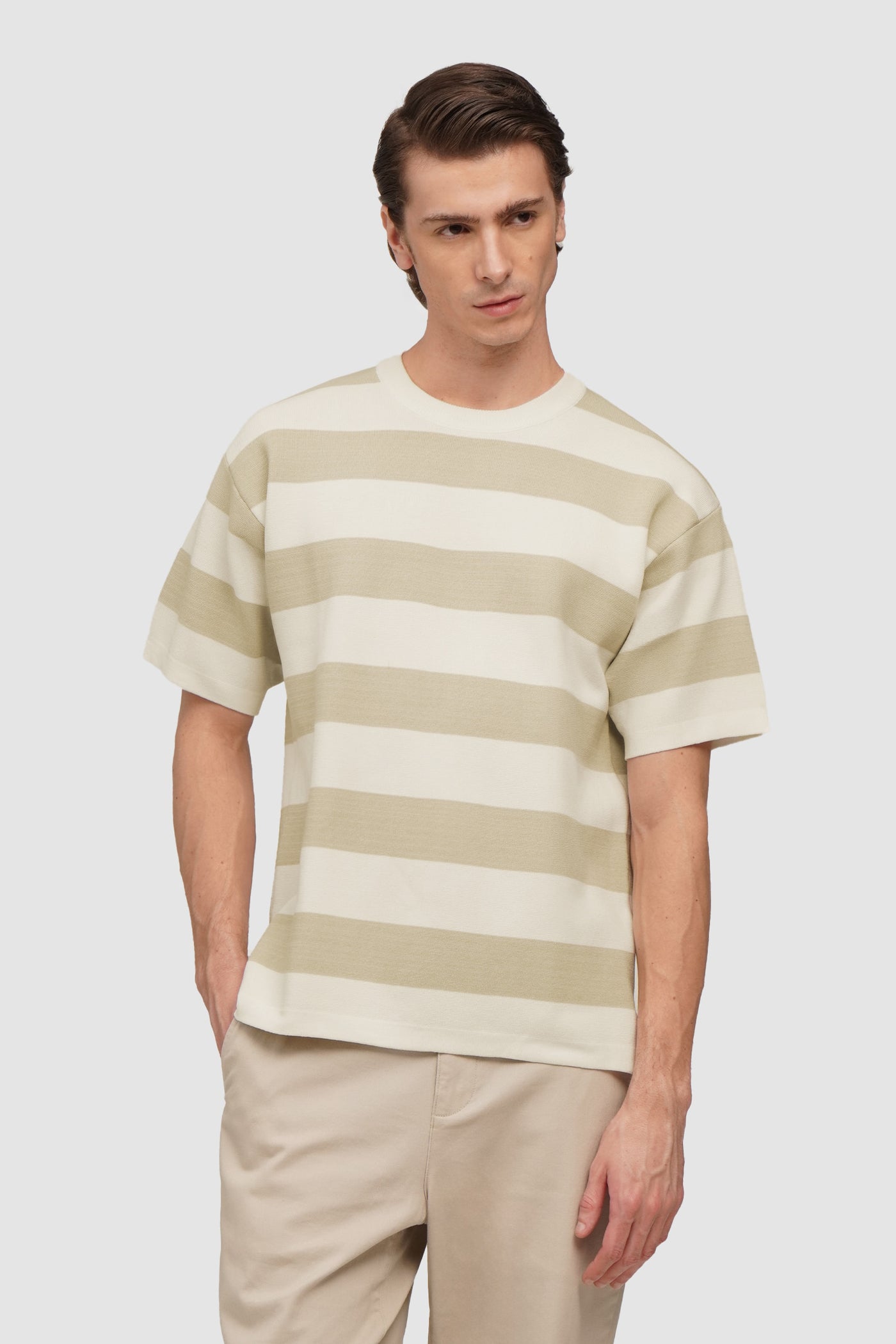 Boxy Fit Striped Flat Knit T-Shirt