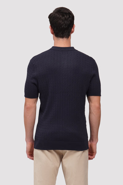 Textured Cable Knit Polo