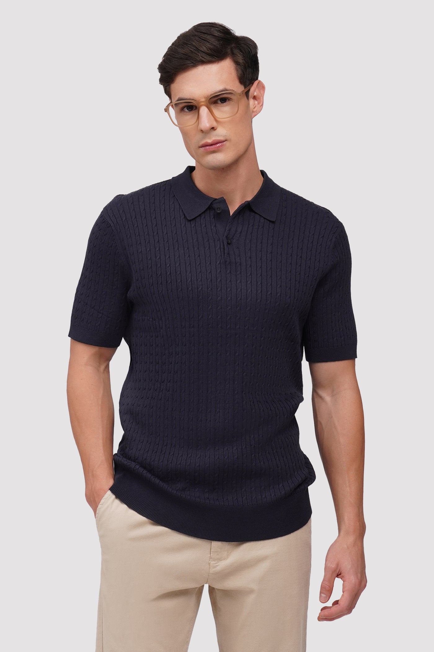 Textured Cable Knit Polo