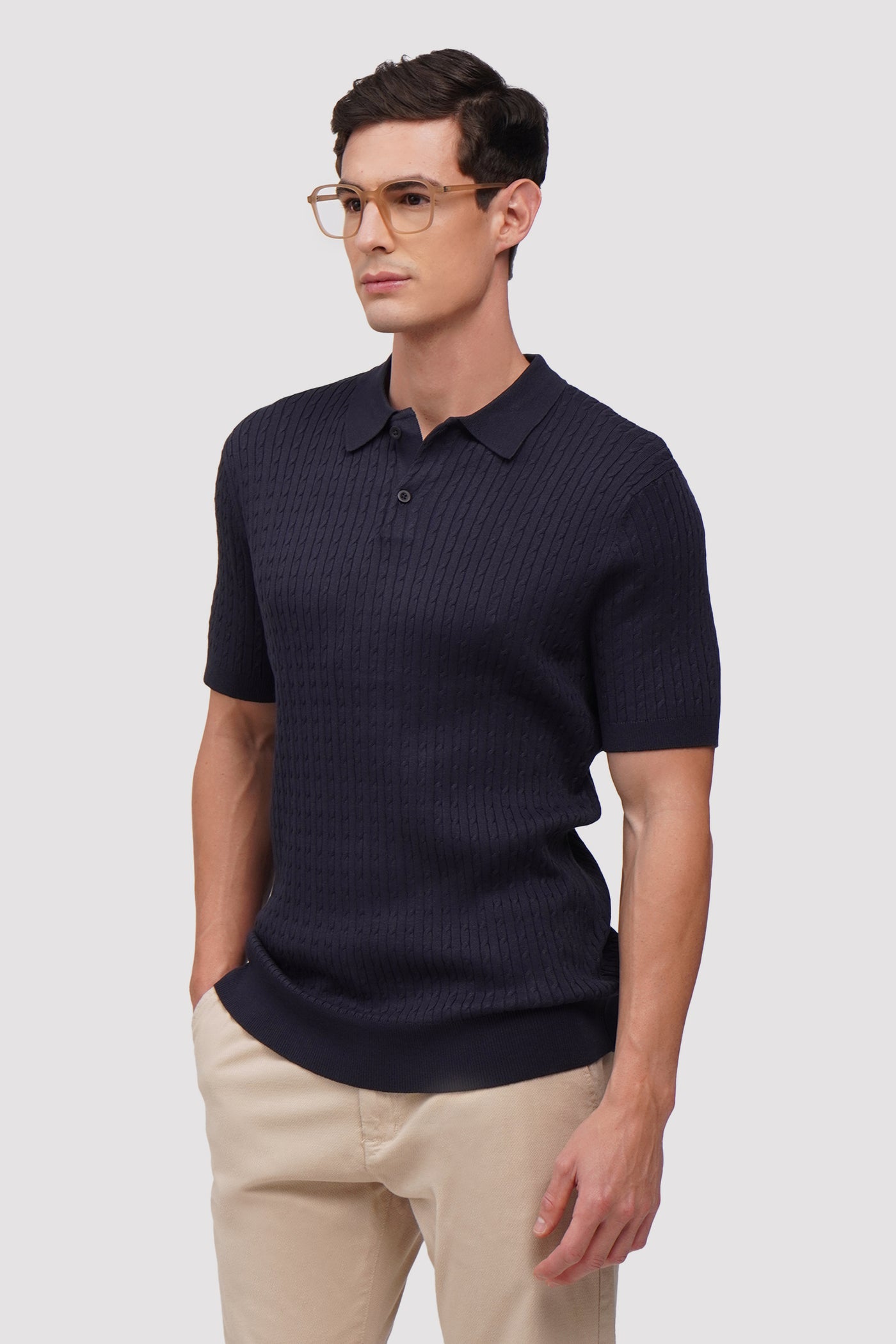 Textured Cable Knit Polo