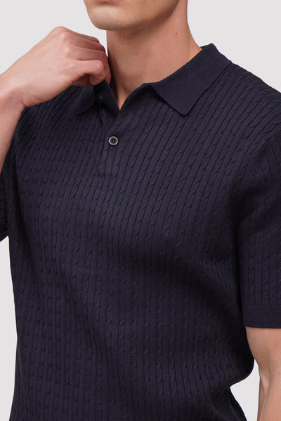 Textured Cable Knit Polo