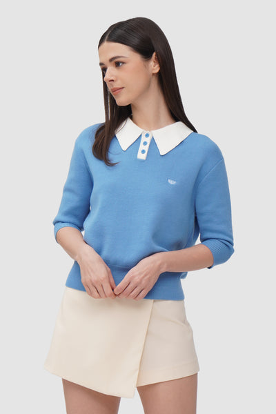 Women's 3/4 Sleeve Contrast Collar And Placket Polo