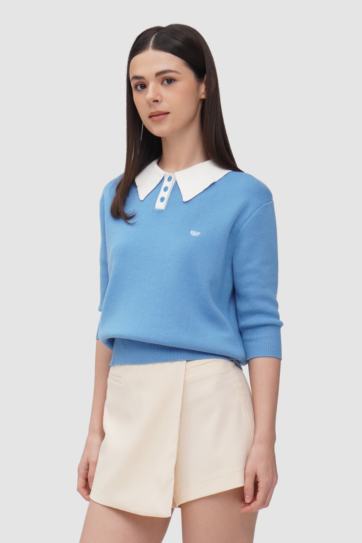 Women's 3/4 Sleeve Contrast Collar And Placket Polo