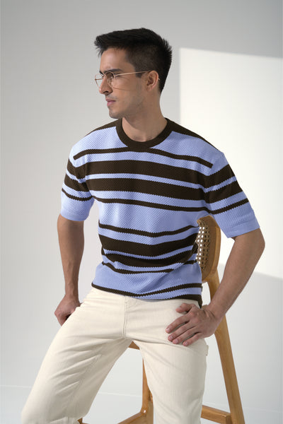 Men's Boxy Fit Striped Flat Knit Top