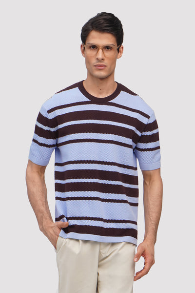 Men's Boxy Fit Striped Flat Knit Top