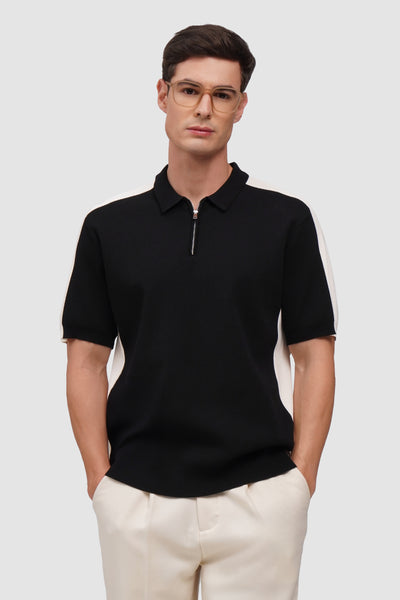 Color Blocking Textured Flat Knit Polo