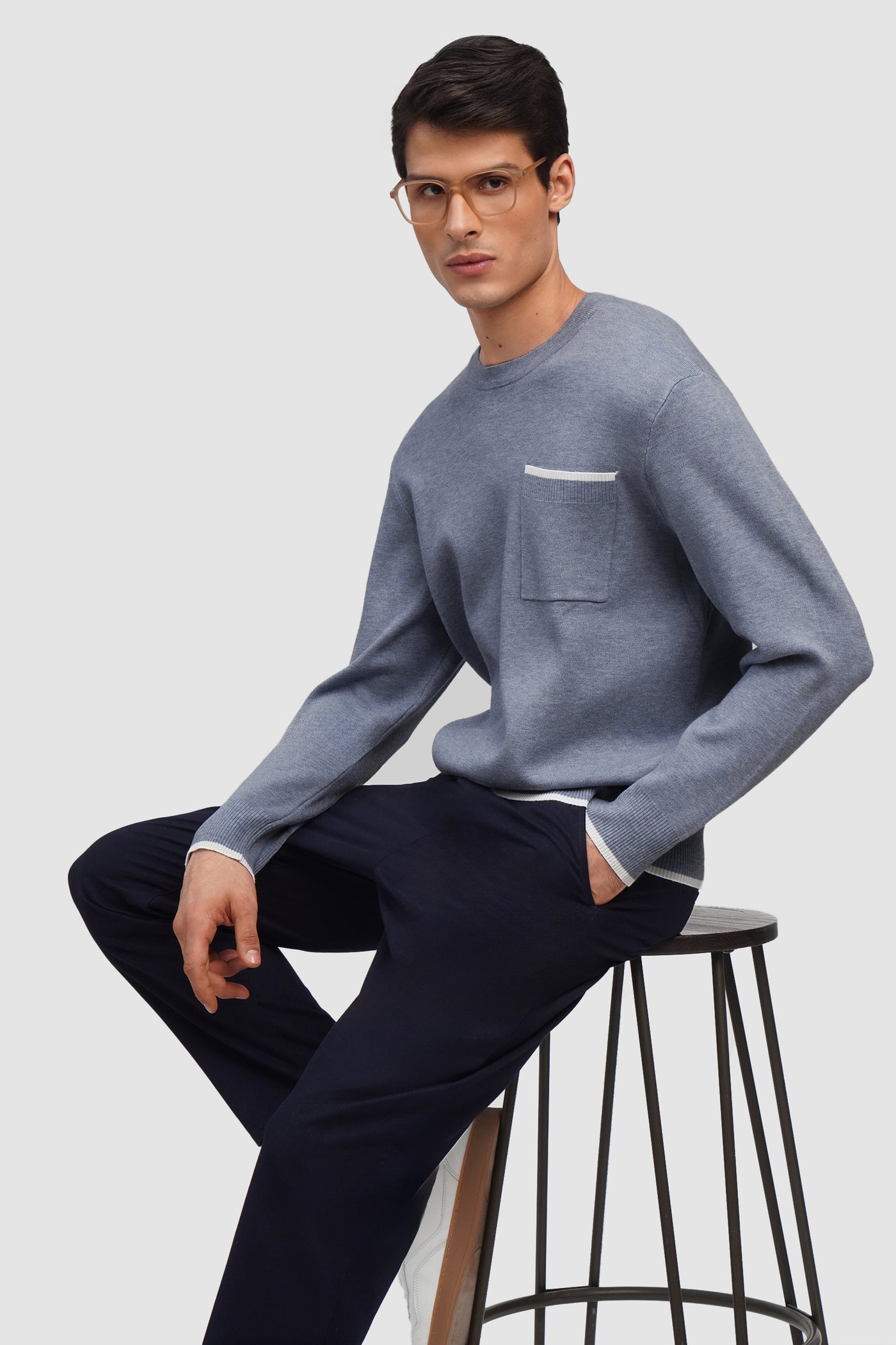 Soft Touch Flat Knit Pullover With Contrast Tipping