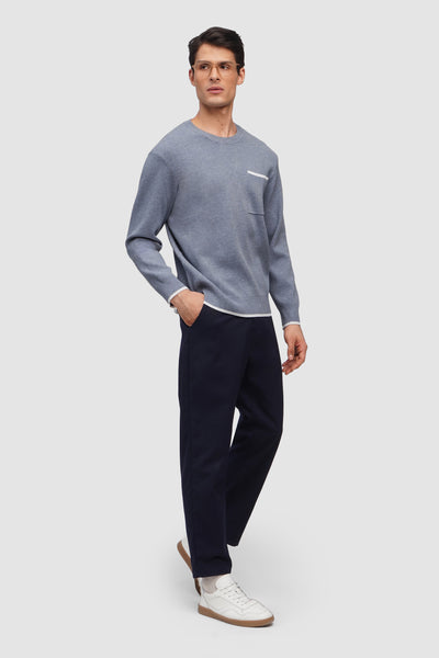 Soft Touch Flat Knit Pullover With Contrast Tipping