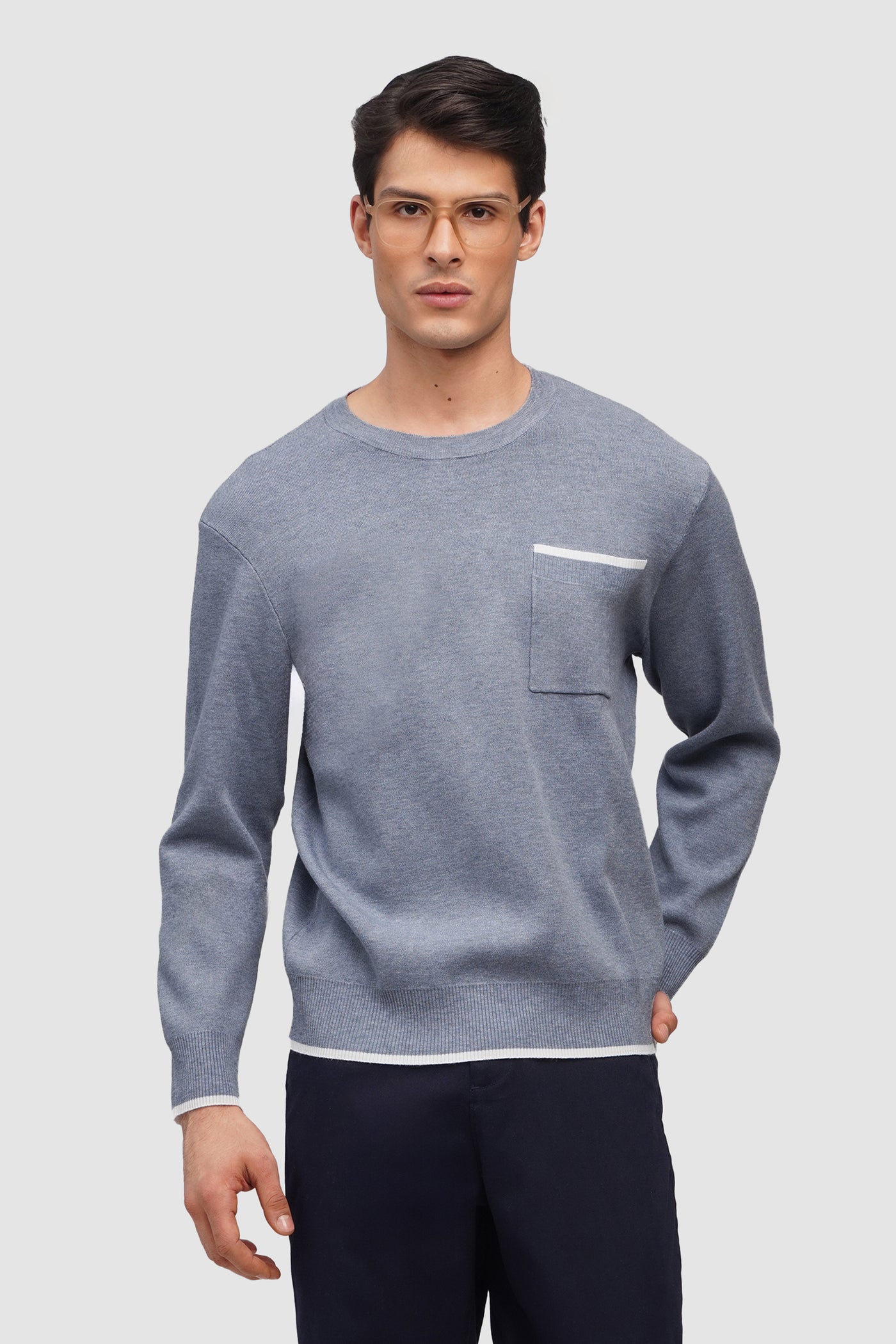 Soft Touch Flat Knit Pullover With Contrast Tipping