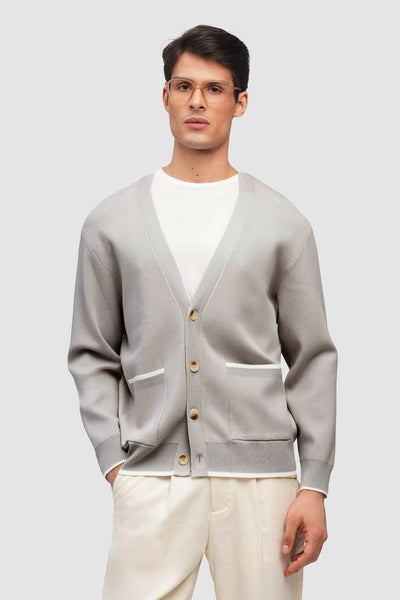 Soft Touch Flat Knit Cardigan With Contrast Tipping