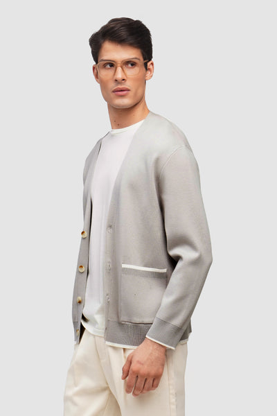 Soft Touch Flat Knit Cardigan With Contrast Tipping