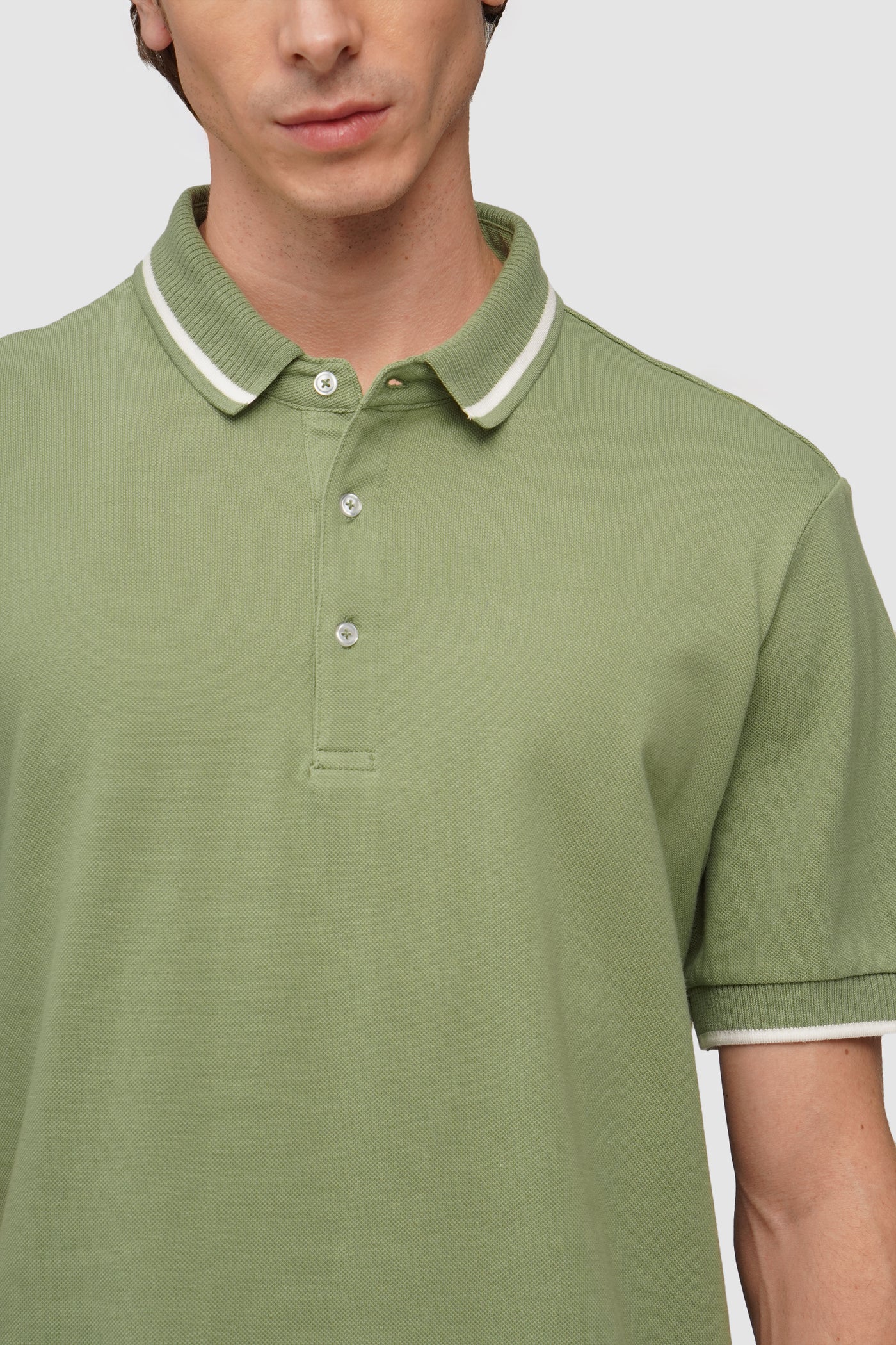 Slim Fit Polo With Textured Collar And Cuff