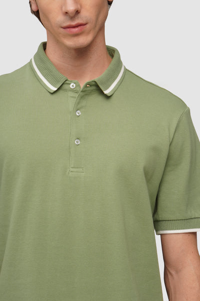 Slim Fit Polo With Textured Collar And Cuff