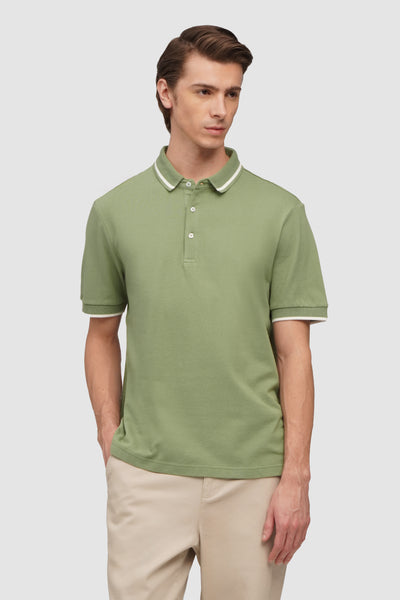 Slim Fit Polo With Textured Collar And Cuff