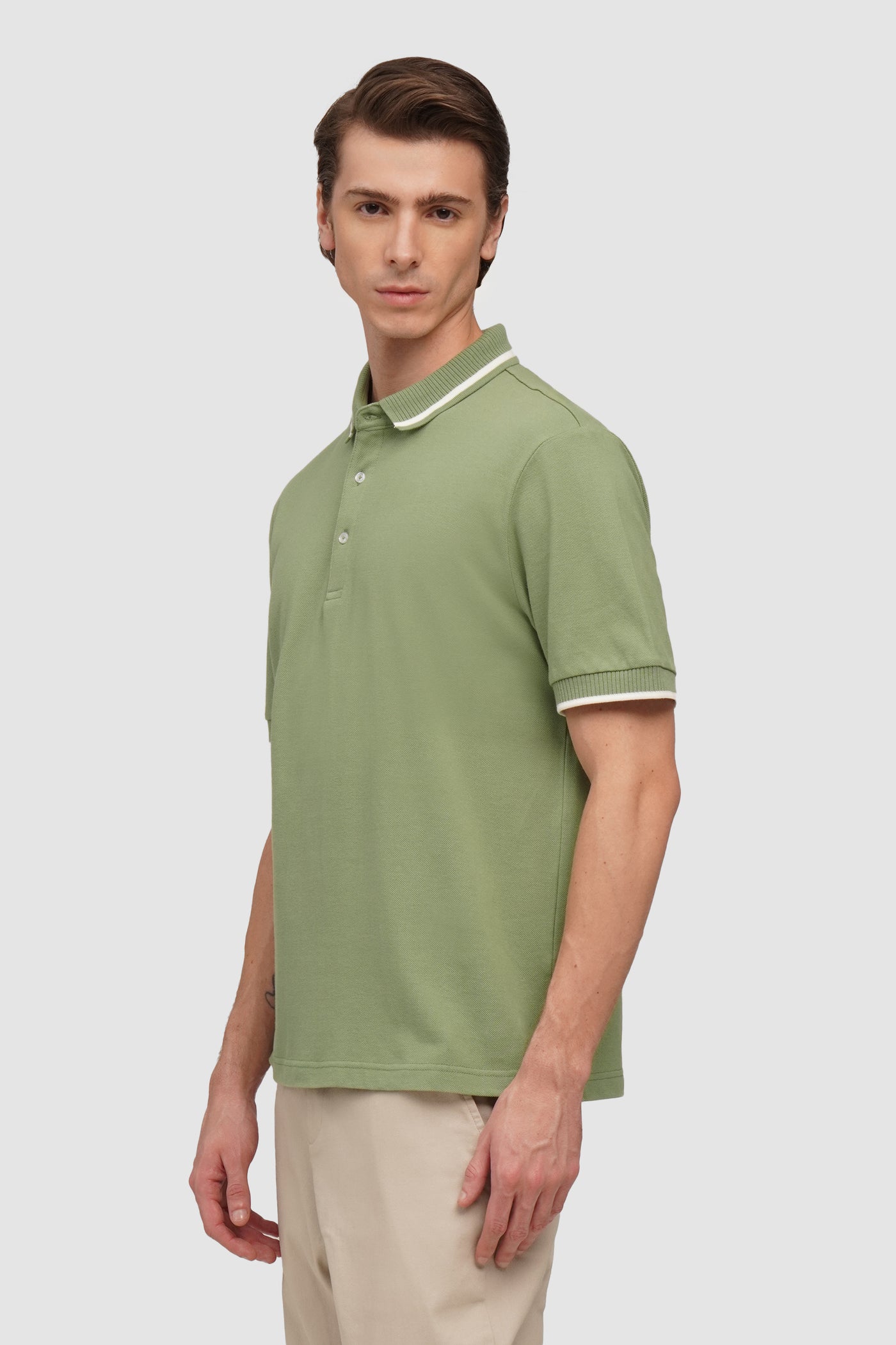 Slim Fit Polo With Textured Collar And Cuff