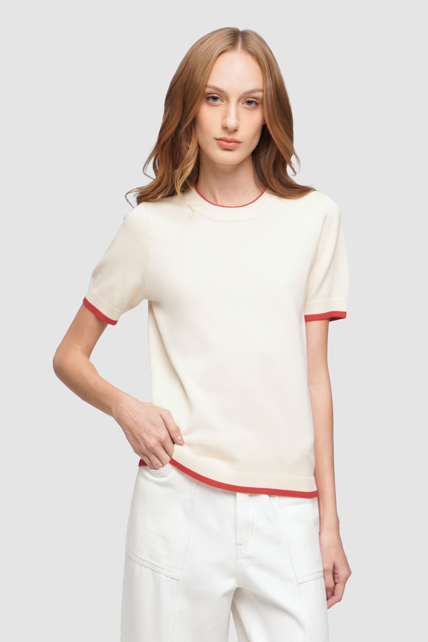 Flat Knit Tee with Contrast Tipping