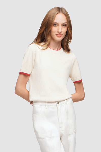 Flat Knit Tee with Contrast Tipping