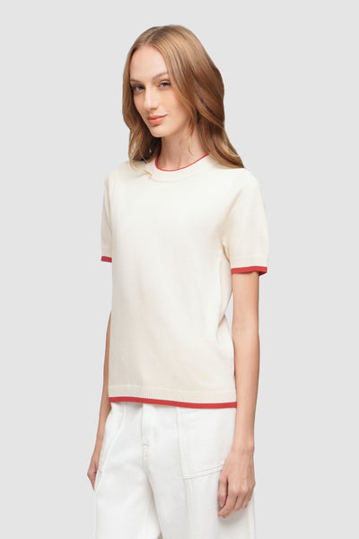 Flat Knit Tee with Contrast Tipping