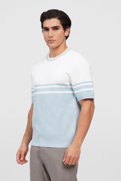 Regular Fit Flat Knit T-Shirt With Engineered Stripes