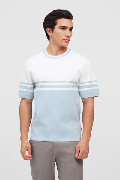 Regular Fit Flat Knit T-Shirt With Engineered Stripes