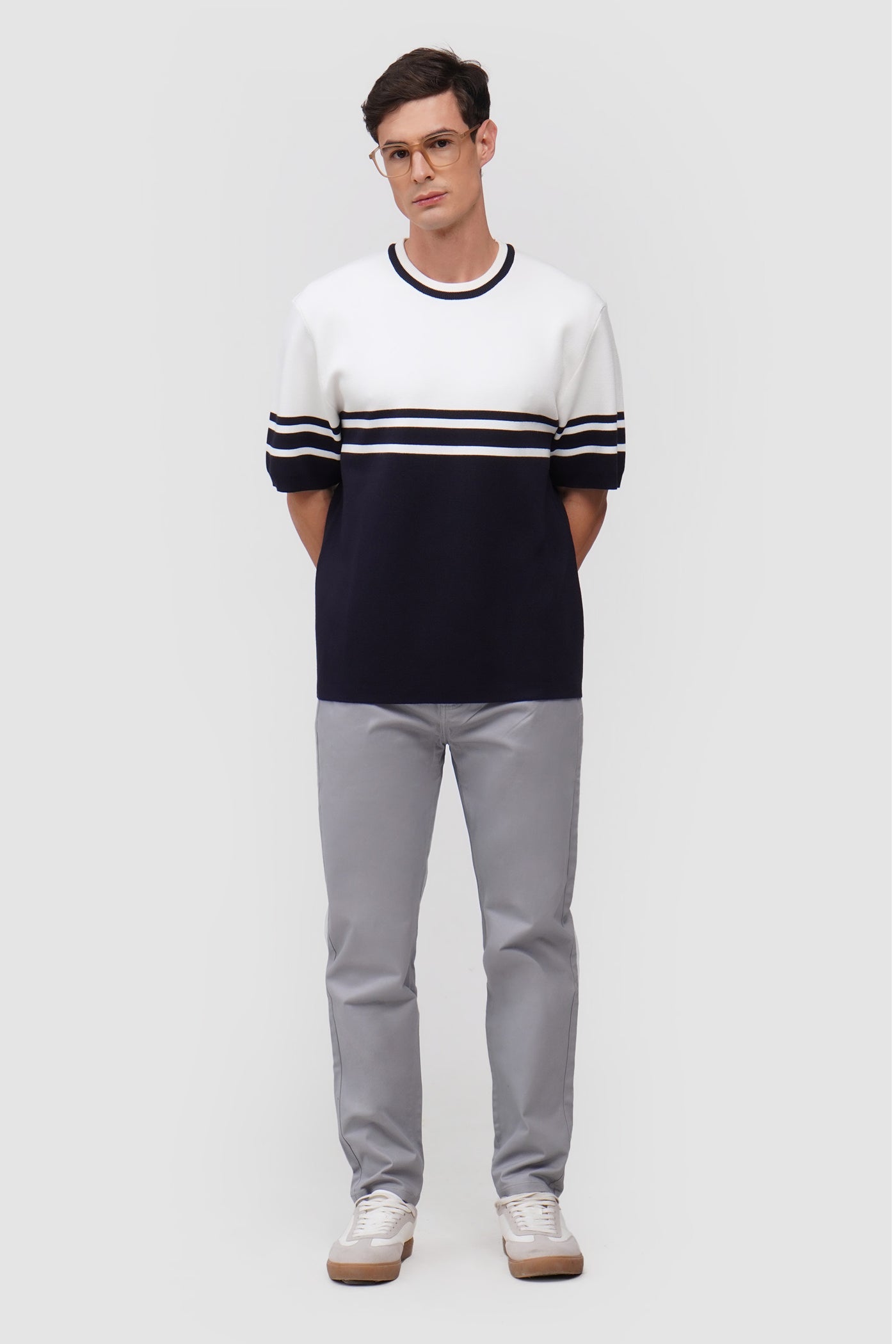 Regular Fit Flat Knit T-Shirt With Engineered Stripes