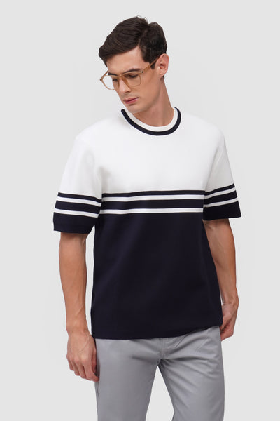 Regular Fit Flat Knit T-Shirt With Engineered Stripes