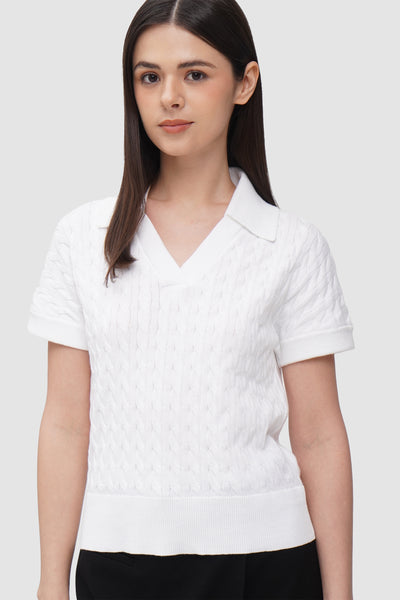 Textured V-neck Polo