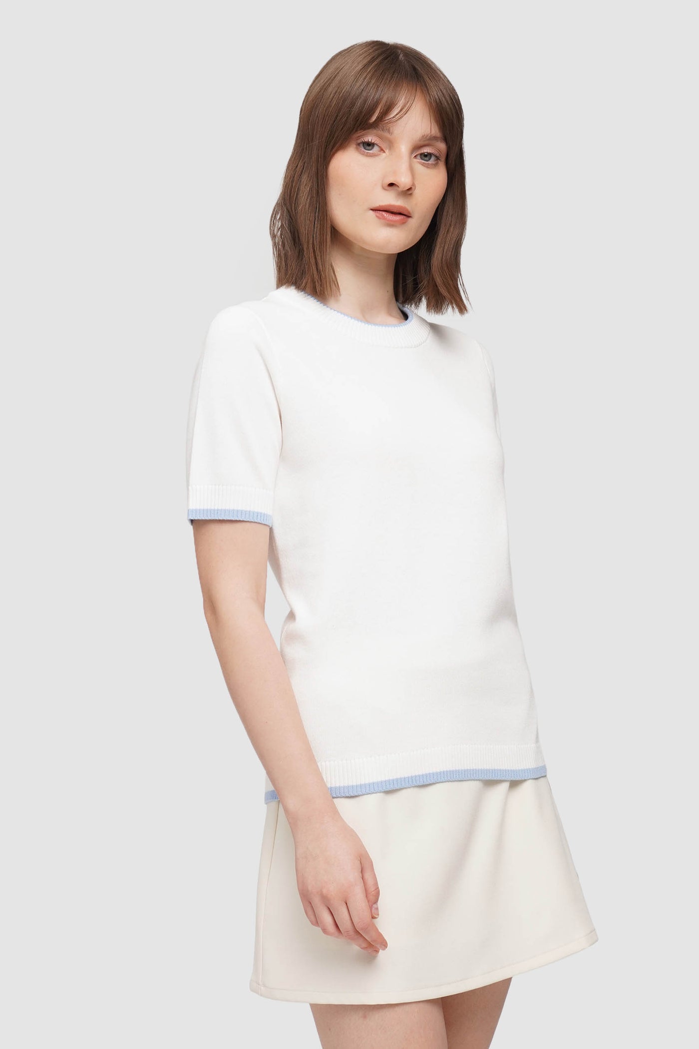 Flat Knit Tee With Contrast Tipping