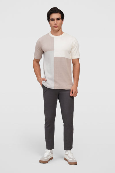 Regular Fit Flat Knit T-Shirt With Color Blocking Pattern