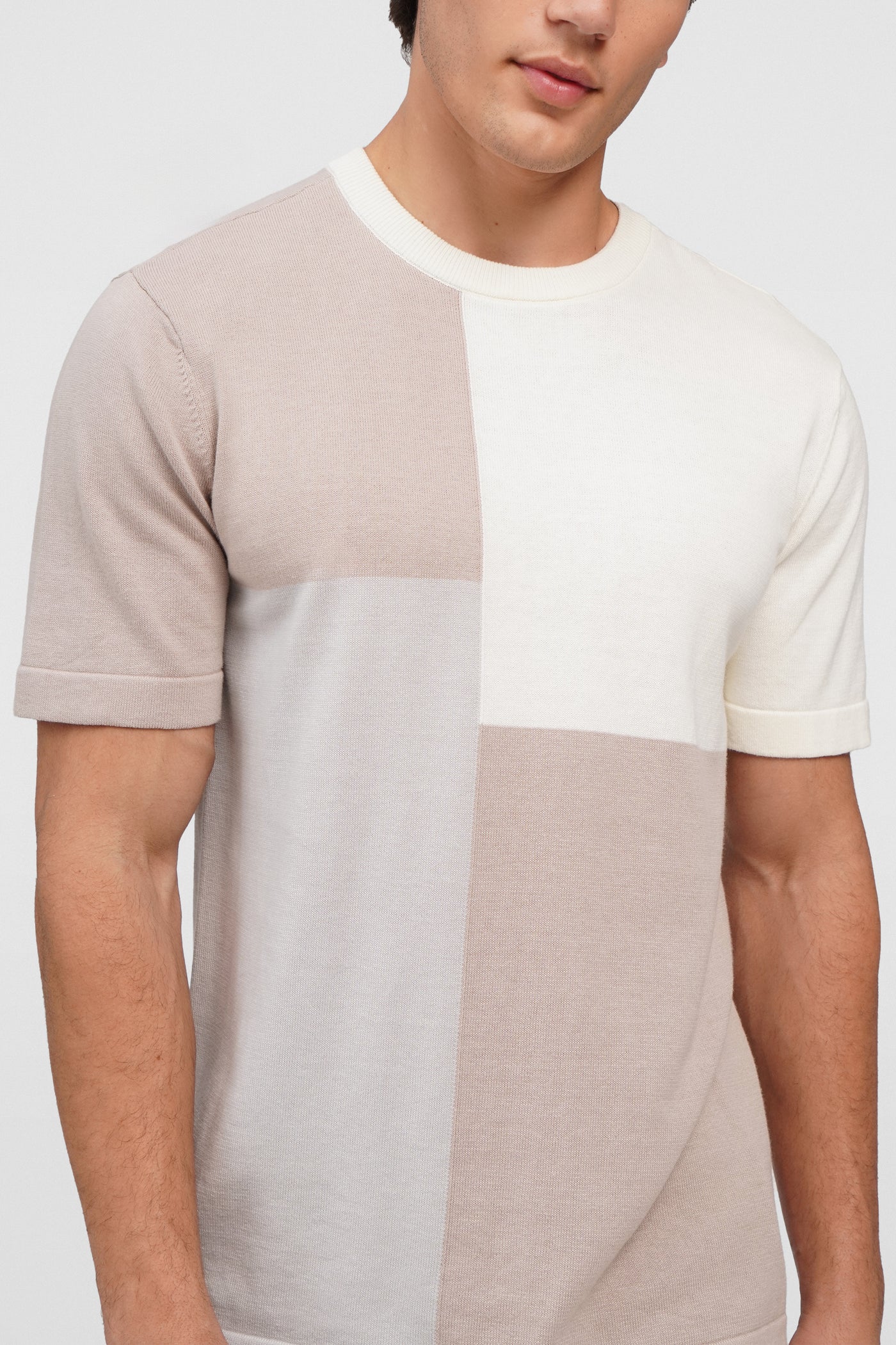 Regular Fit Flat Knit T-Shirt With Color Blocking Pattern