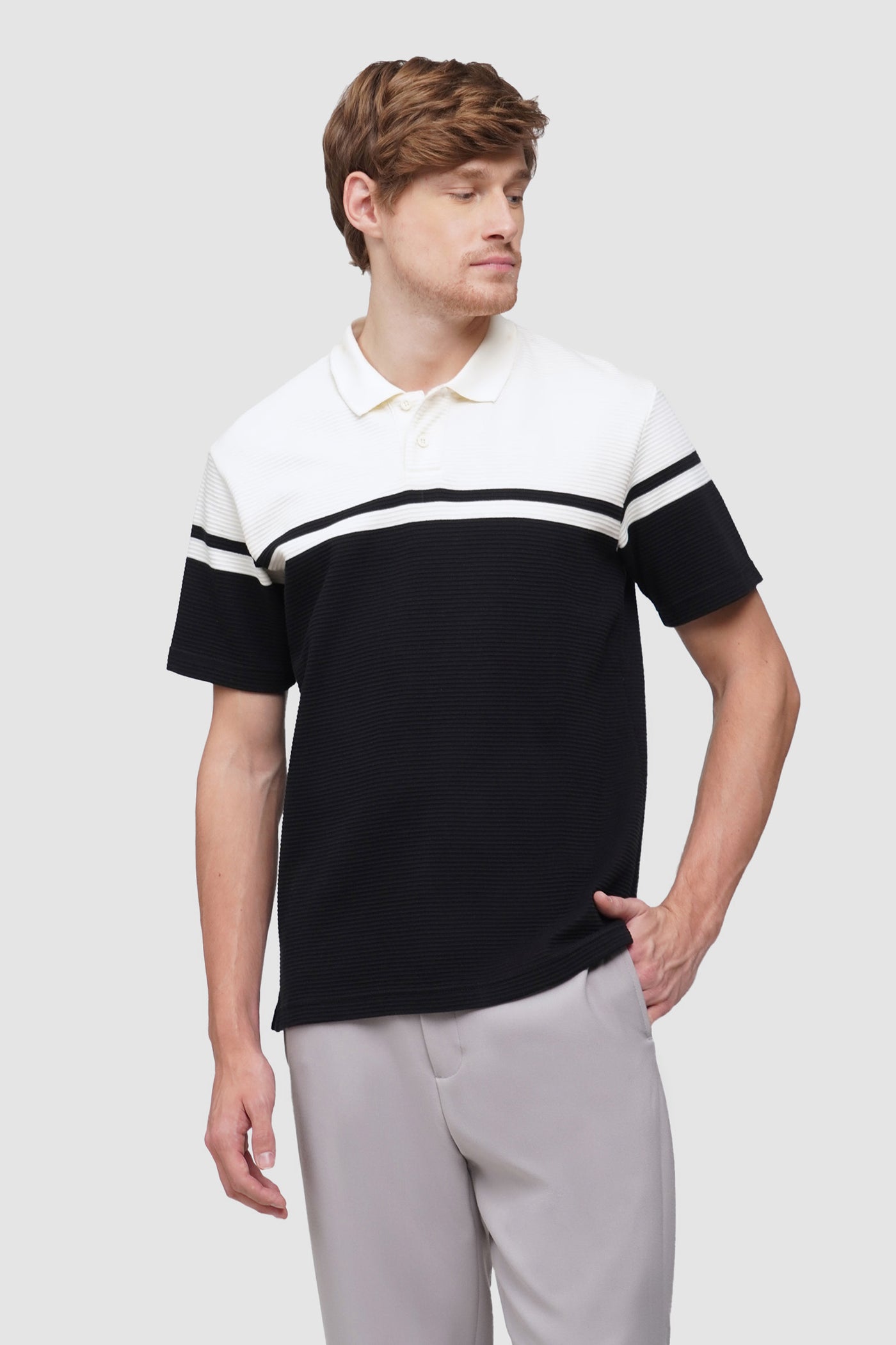 Color Blocking Textured Polo