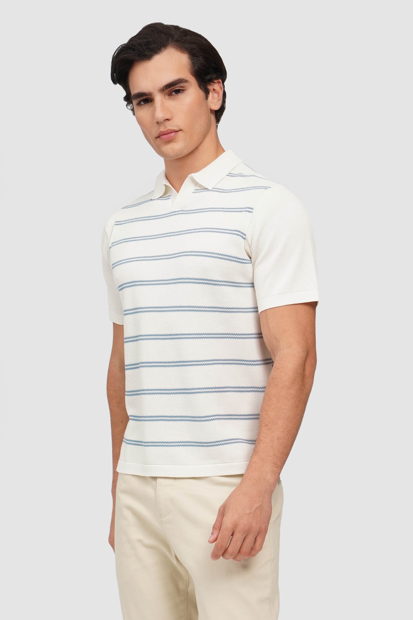 Flat Knit Striped Polo