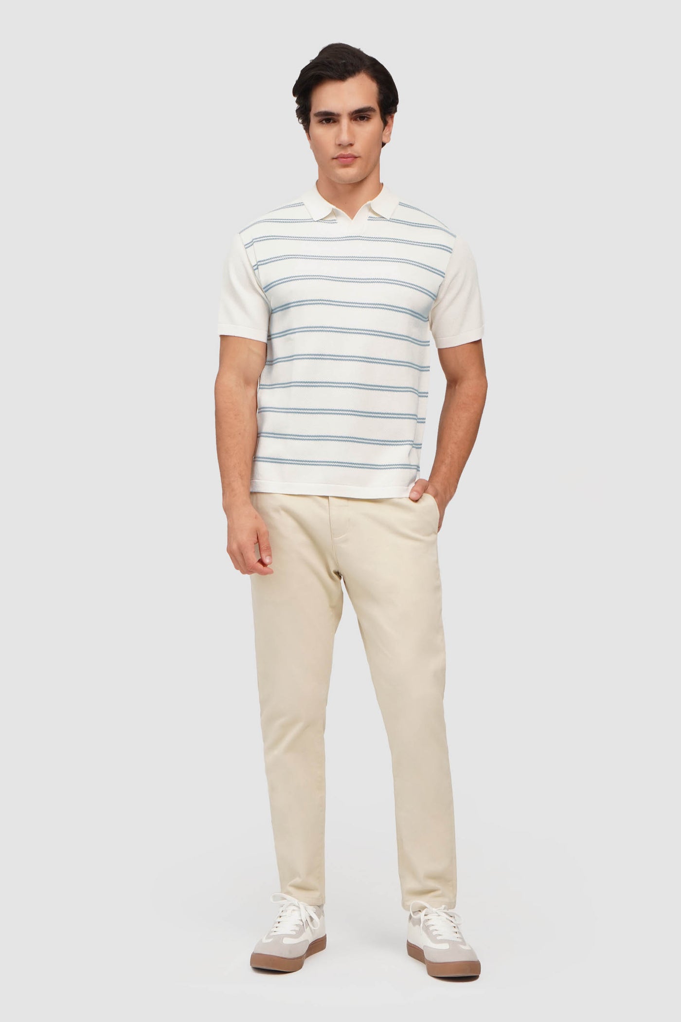 Flat Knit Striped Polo