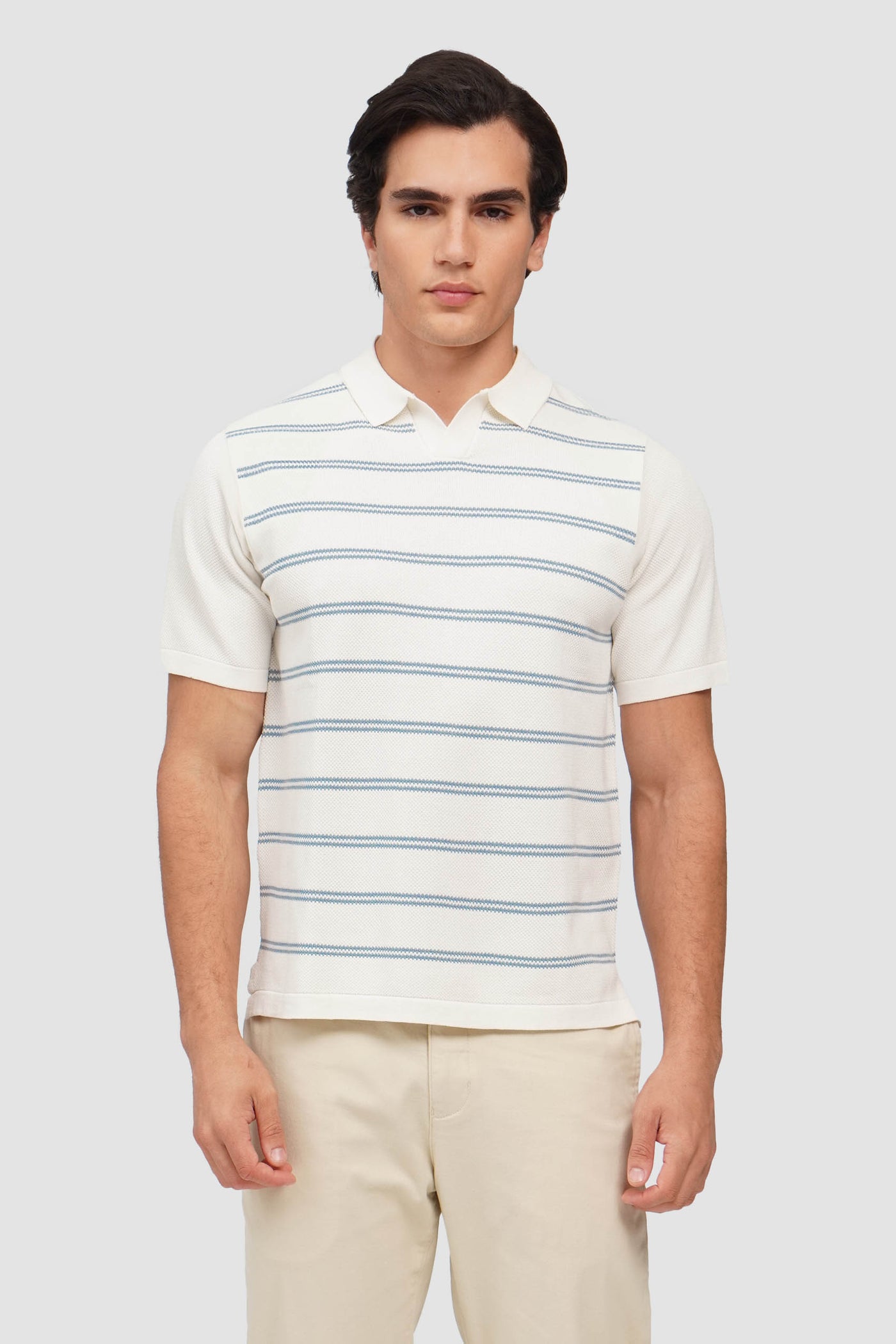 Flat Knit Striped Polo