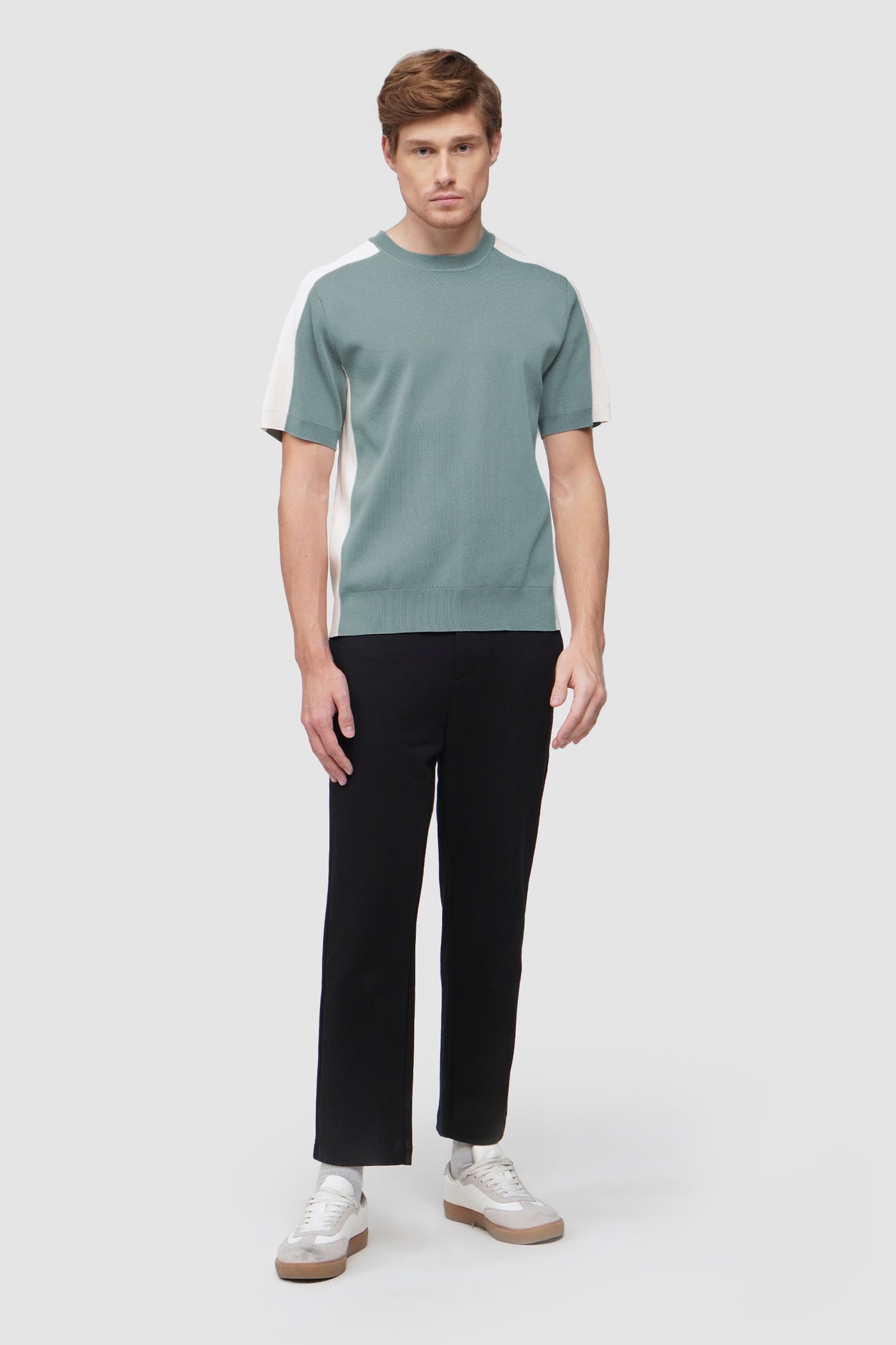 Textured Color Blocking Flat Knit T-Shirt