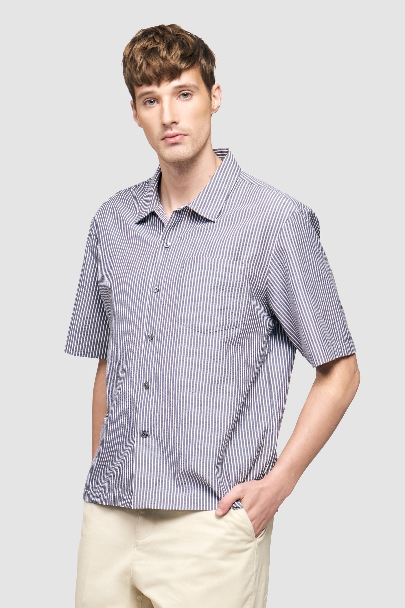 Seersucker Boxy Striped Shirt