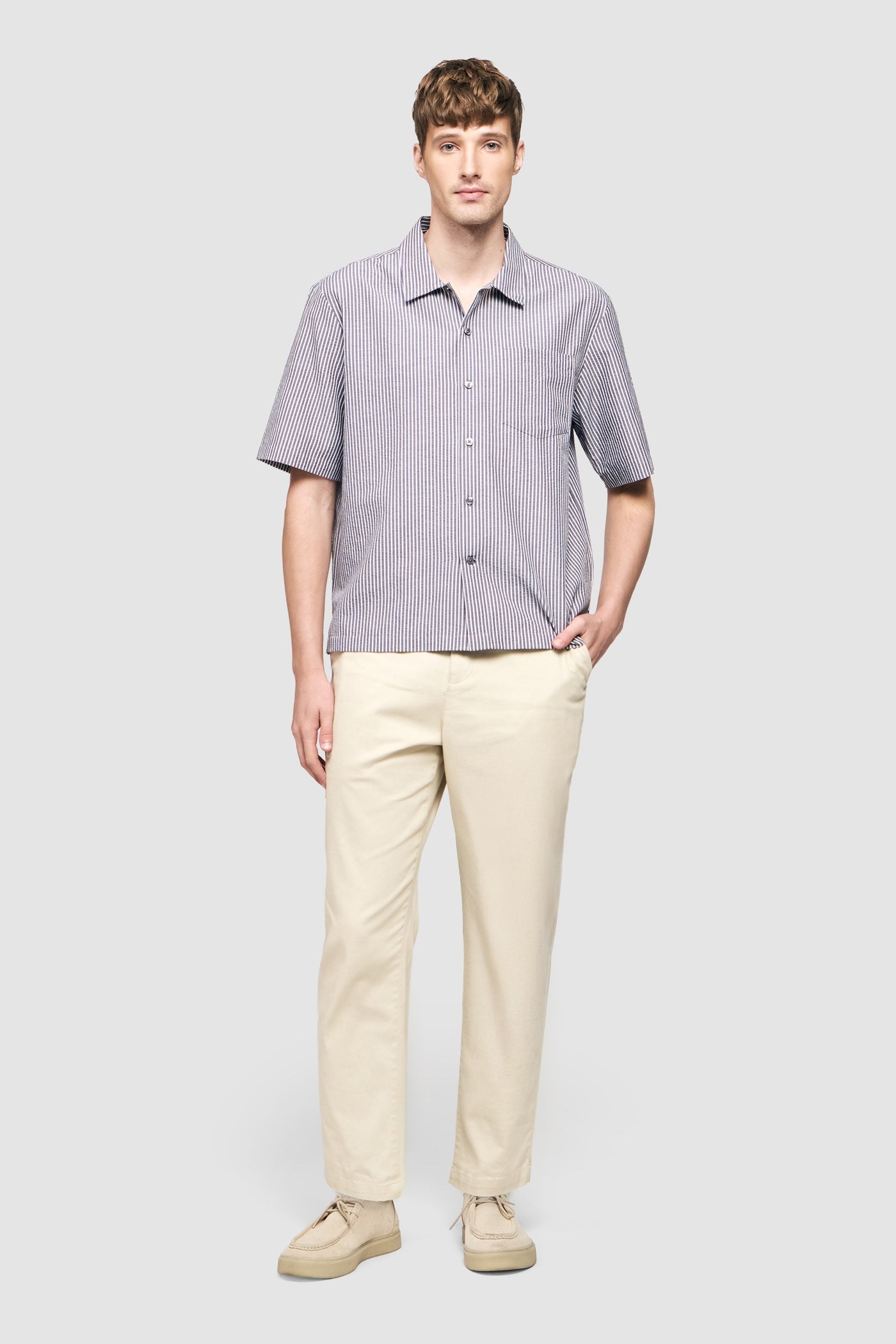 Seersucker Boxy Striped Shirt