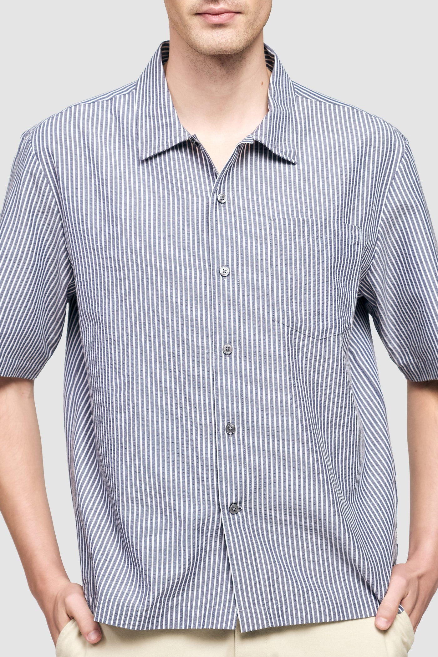 Seersucker Boxy Striped Shirt