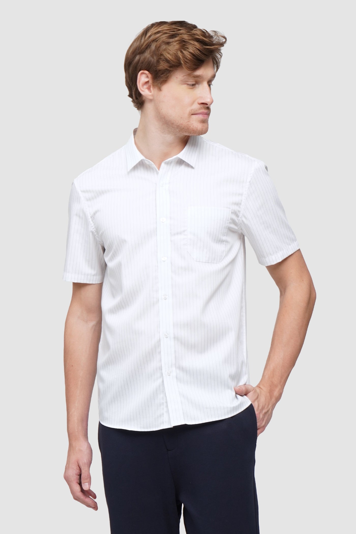 Easy Iron Striped Short Sleeve Shirt