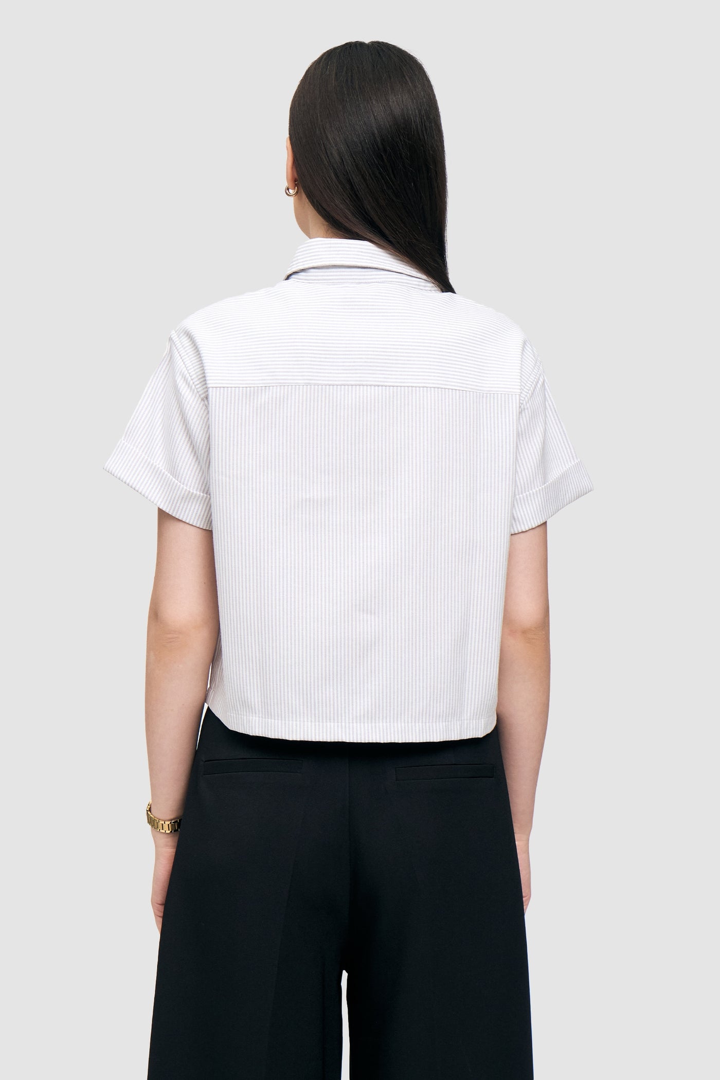 Button Down Cropped Stripe Shirt
