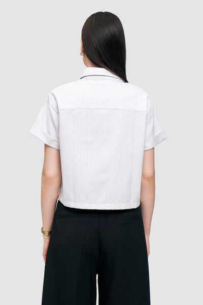 Button Down Cropped Stripe Shirt