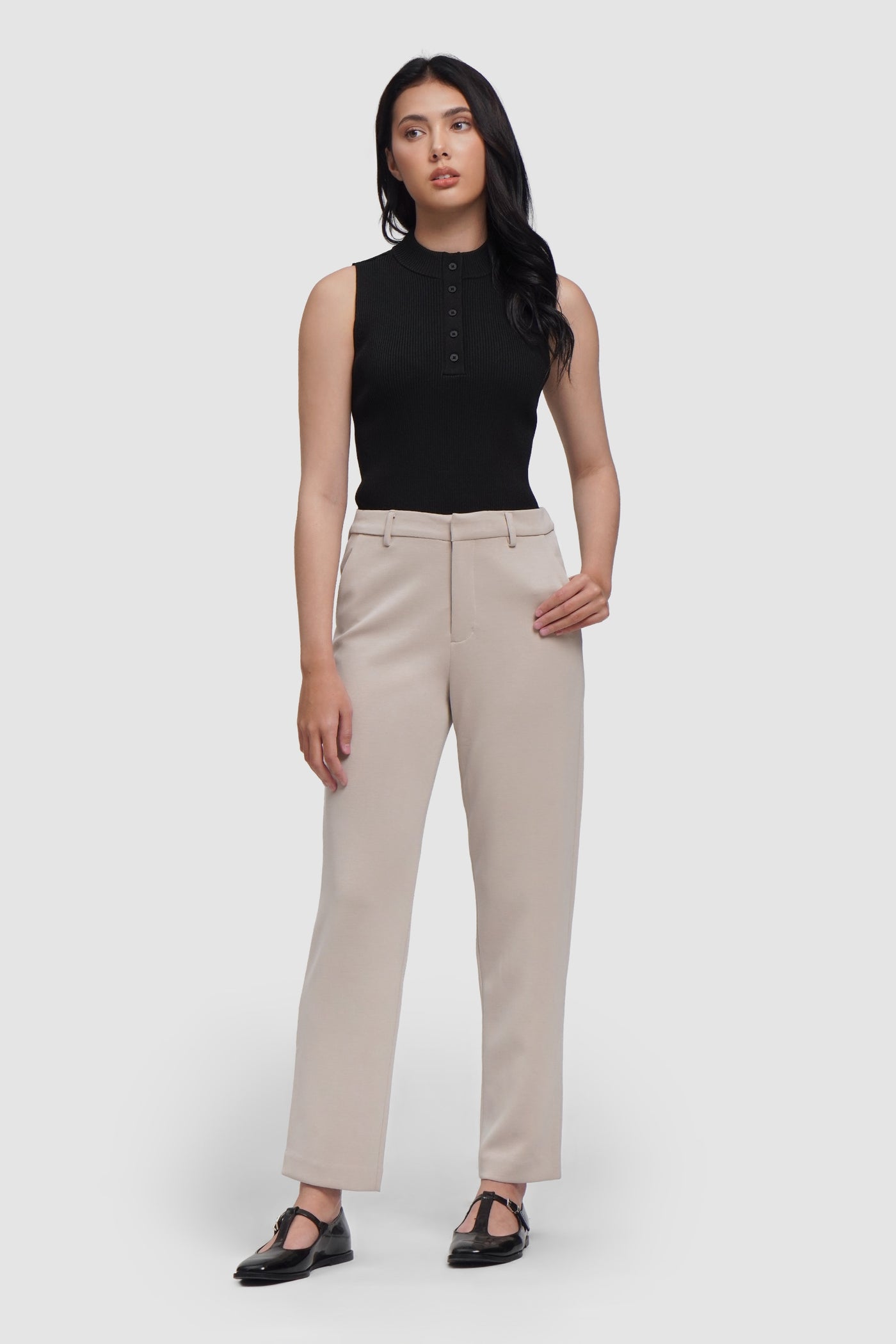 Buttoned-Placket Sleeveless Top