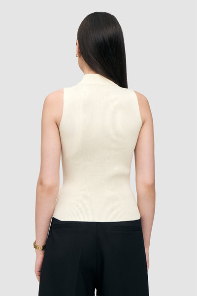 Buttoned-Placket Sleeveless Top