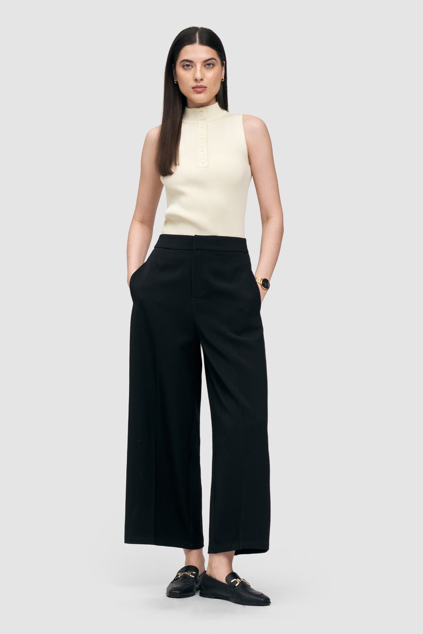 Buttoned-Placket Sleeveless Top