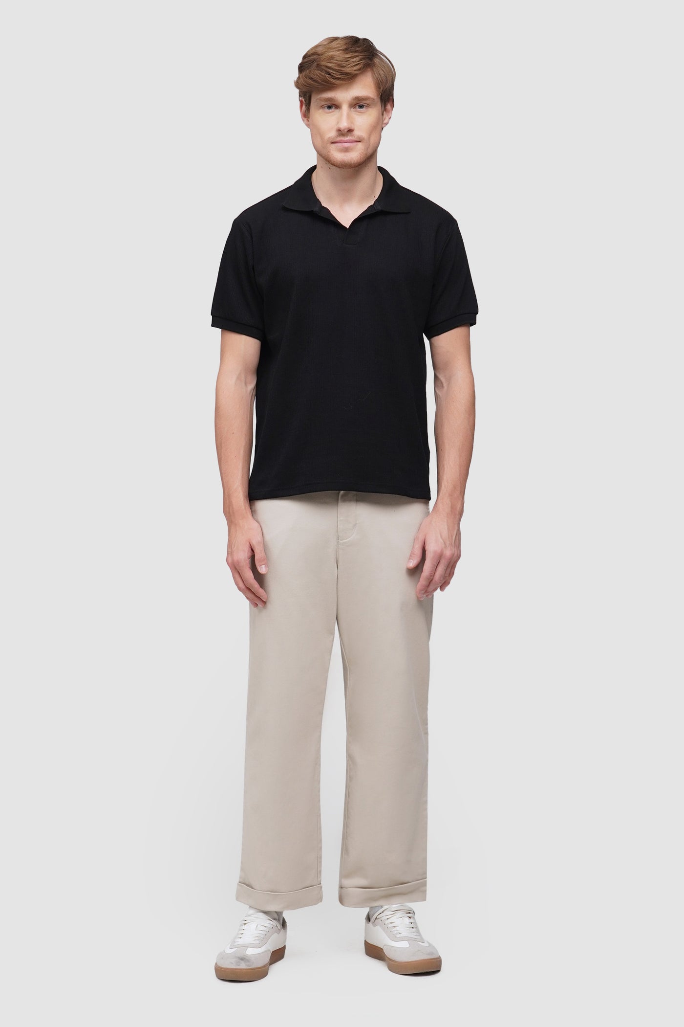 Textured Open Collar Polo