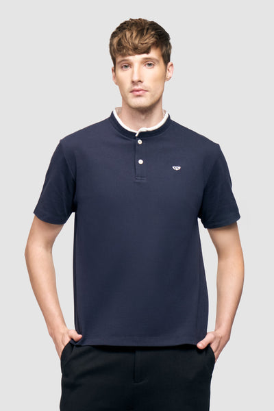 Band Collar Polo Shirt