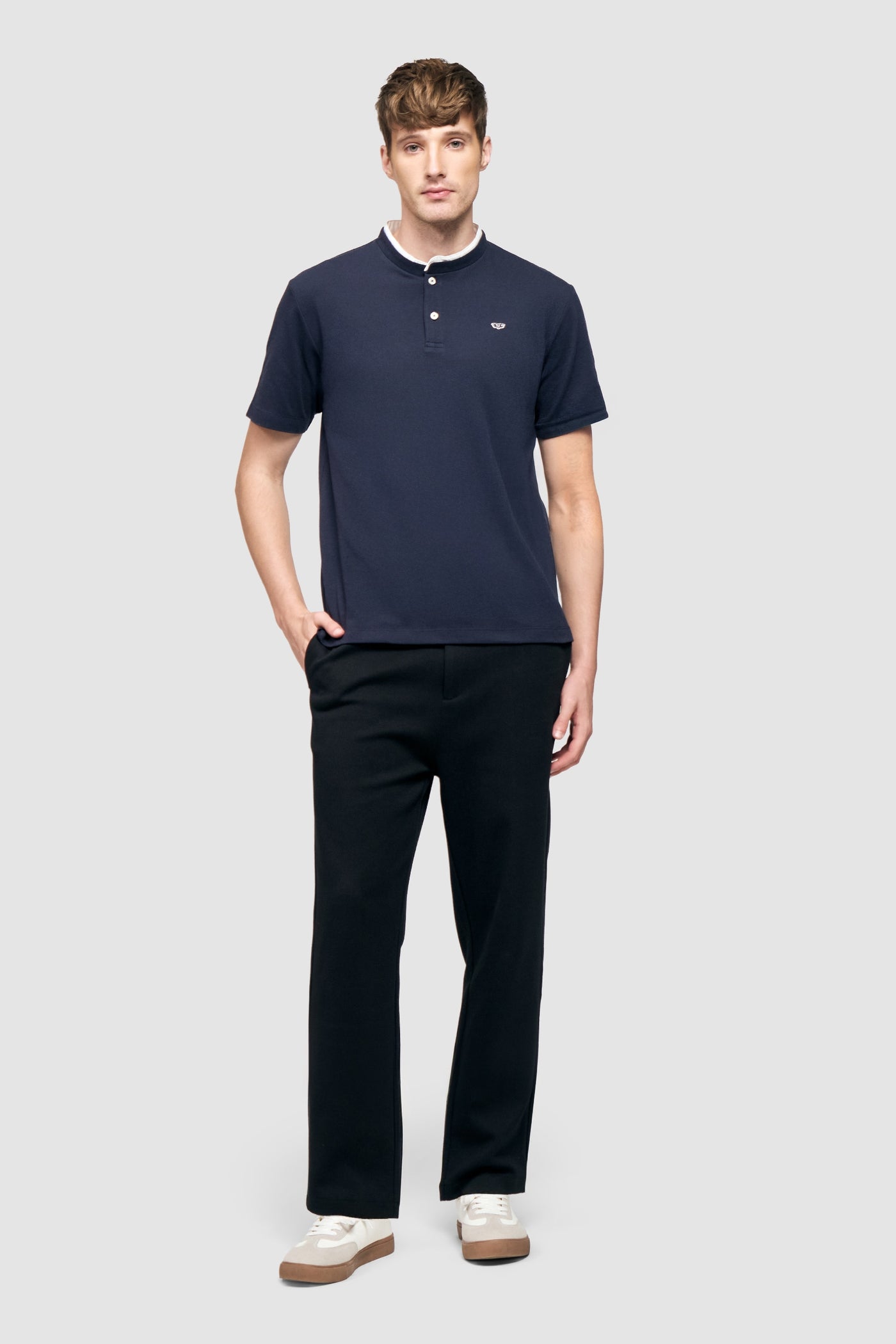 Band Collar Polo Shirt