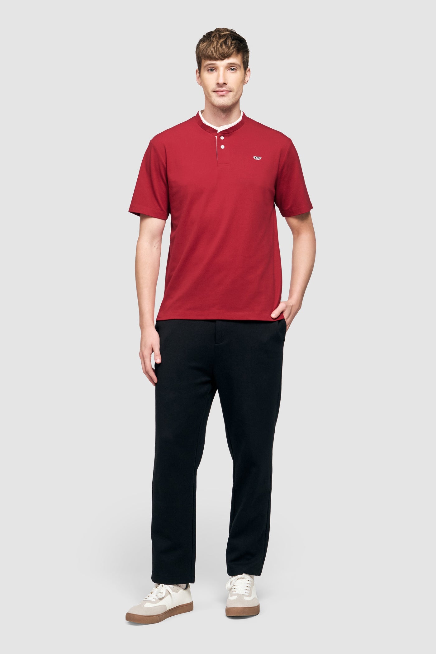 Band Collar Polo Shirt