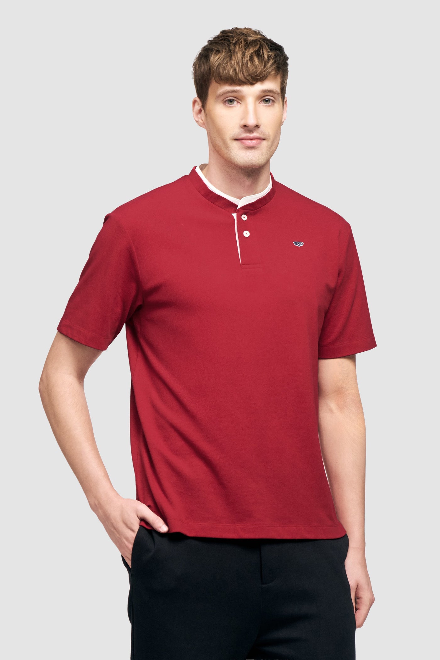 Band Collar Polo Shirt