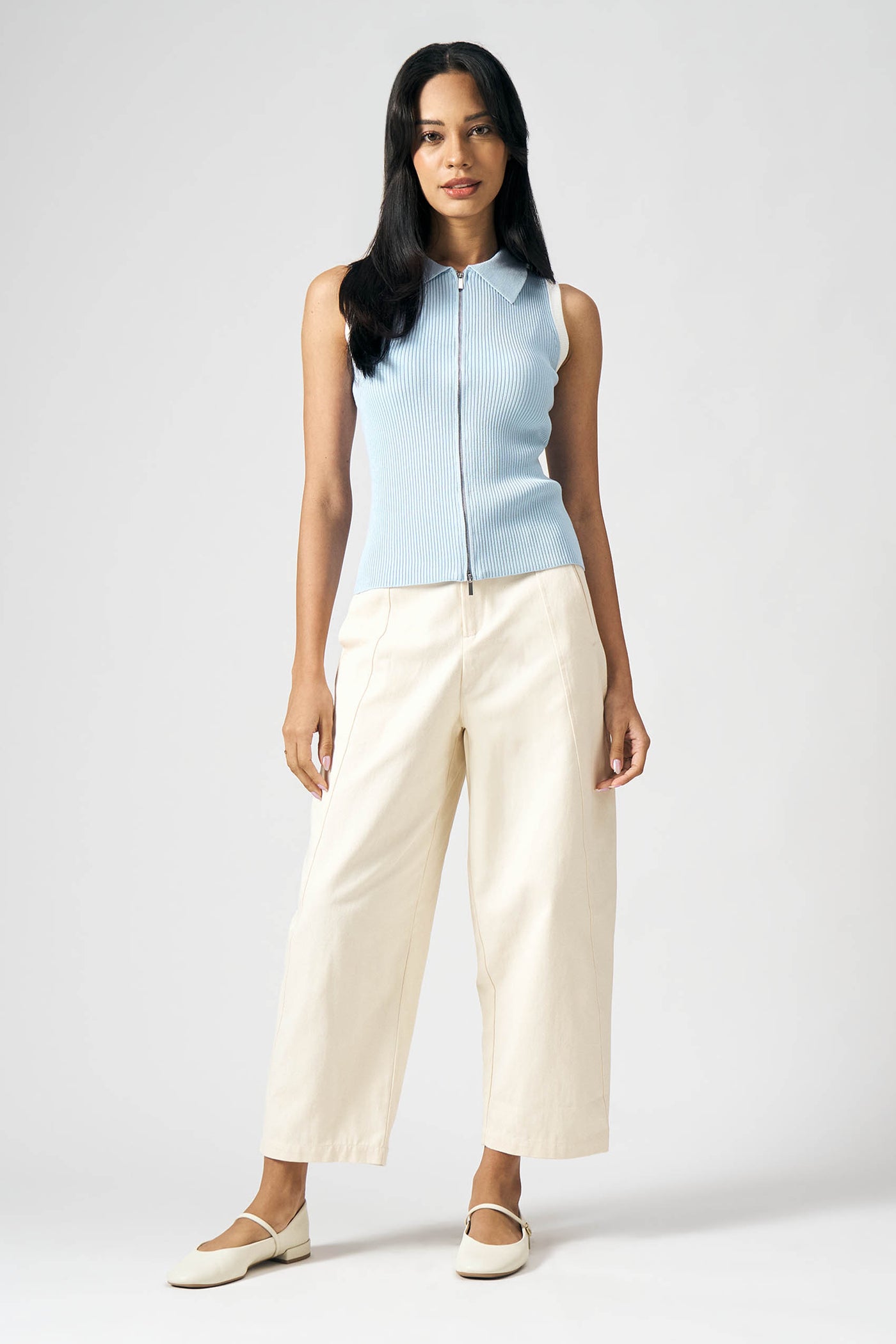 Zip-Up Placket Sleeveless Polo